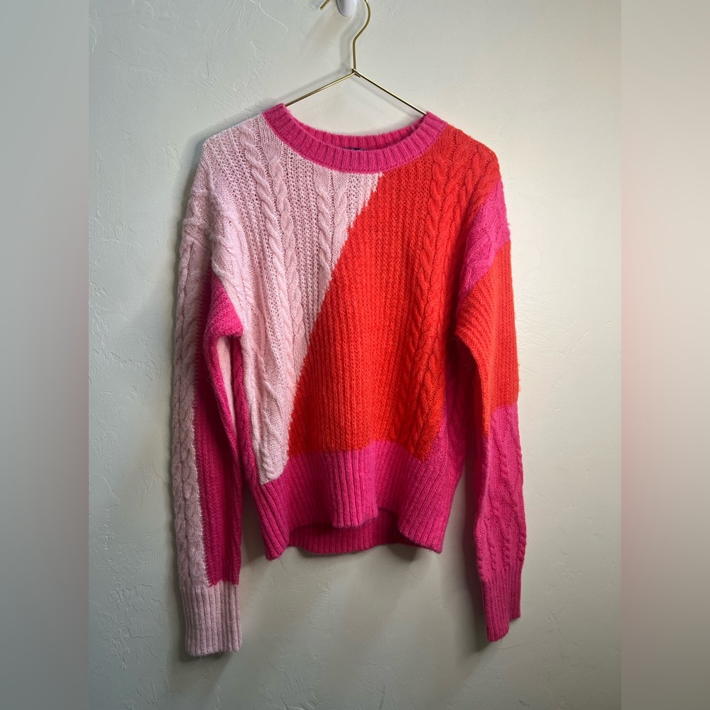 French Connection Pink and Orange Colorblock Wool blend small Sweater